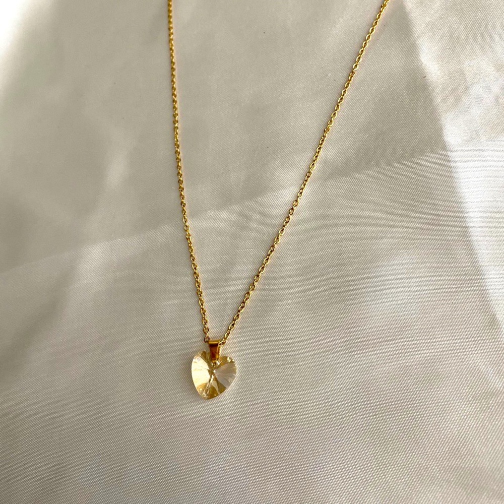 Stainless steel gold plated crystal heart pendant